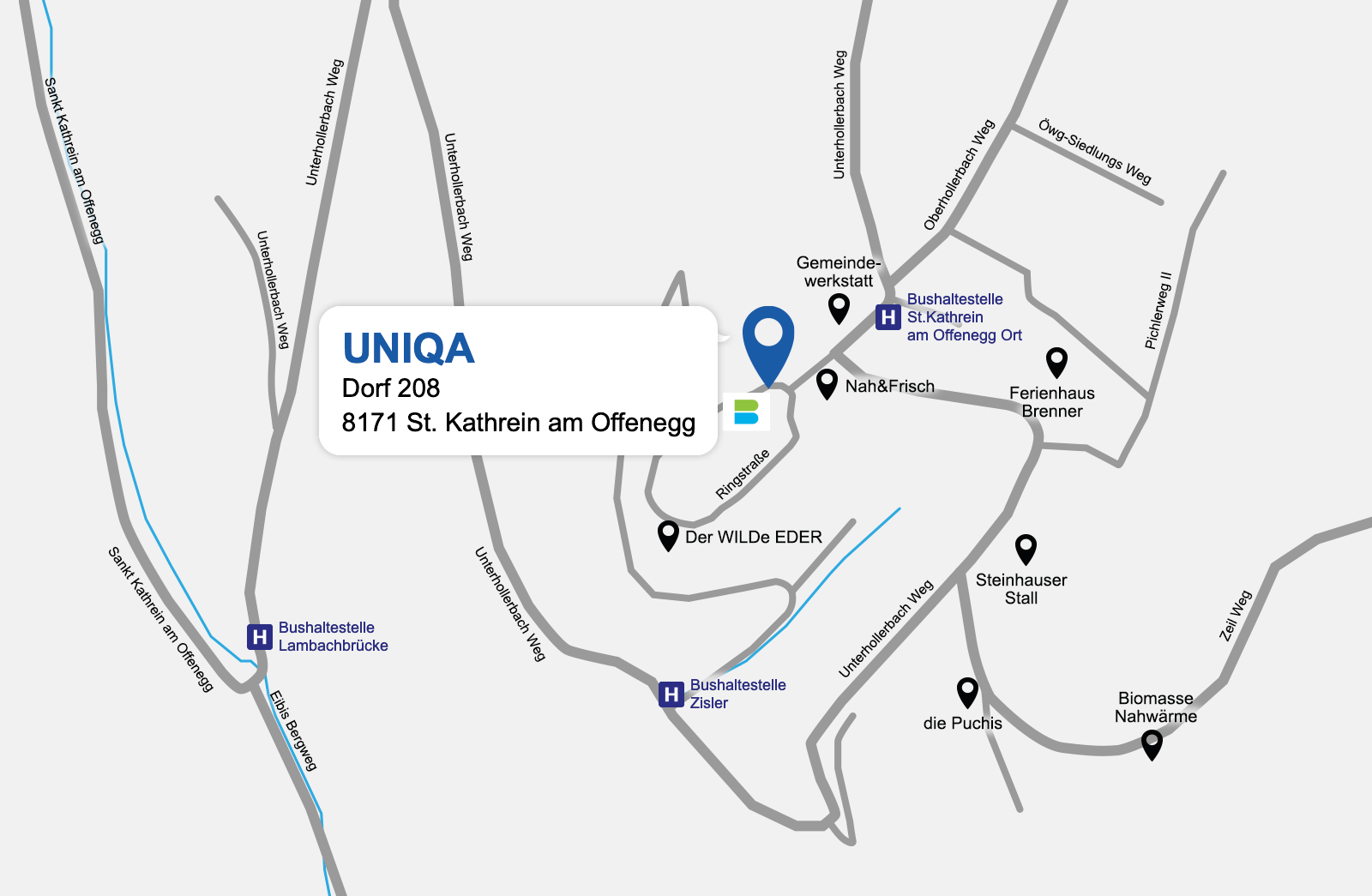Eine detaillierte gezeichnete Karte der UNIQA Generalagentur Vinzenz Lackner